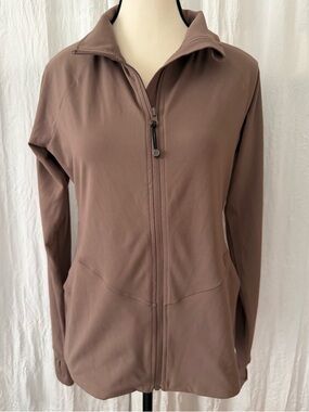 Gaiam Light Brown Zip up Jacket S Thumbhole Athletic Yoga Neutral Lightweight